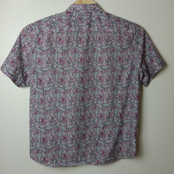 Michael Strahan Mens XXL Slim Fit Paisley Short Sleeve Button Down Shirt - Picture 3 of 13